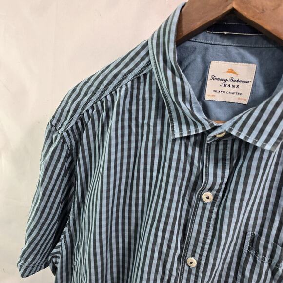 Tommy Bahama Shirt Mens XL Blue Short Sleece Button Up Striped Tencel - Picture 2 of 11